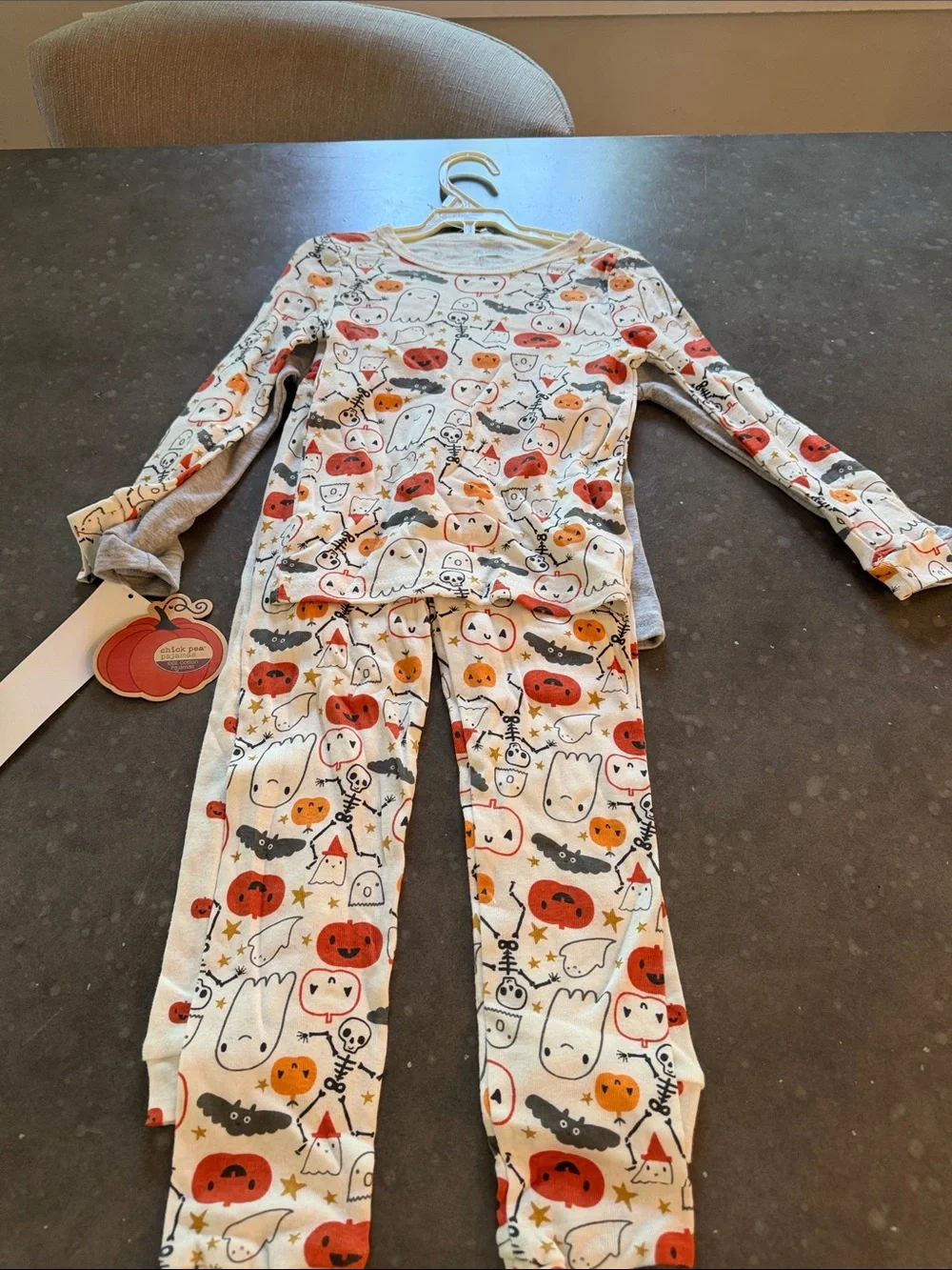 chick pea Gray Halloween Pajama Set with Orange Accents